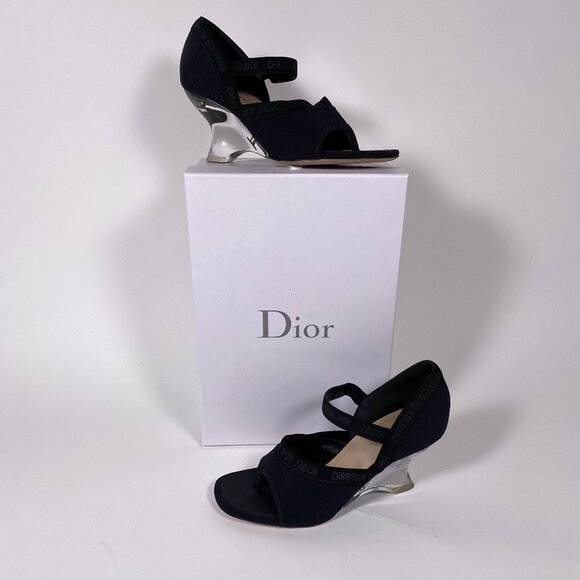 CHRISTIAN DIOR Runway Black with Clear Wedge Heel